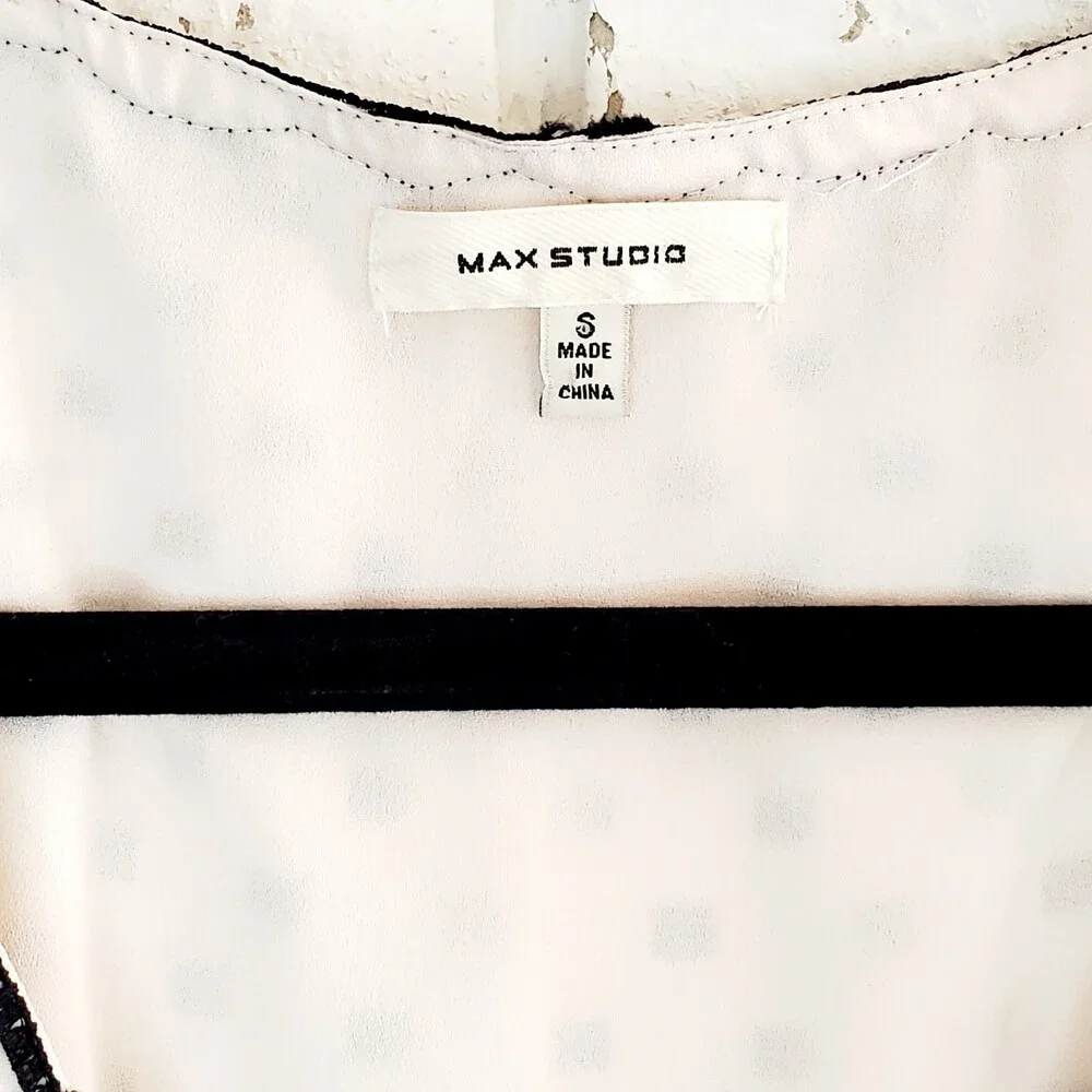 Max Studio Polka Dot Peplum V Neck Ruffle Dress Lace Trim Elastic Waist Sz L - Picture 6 of 13